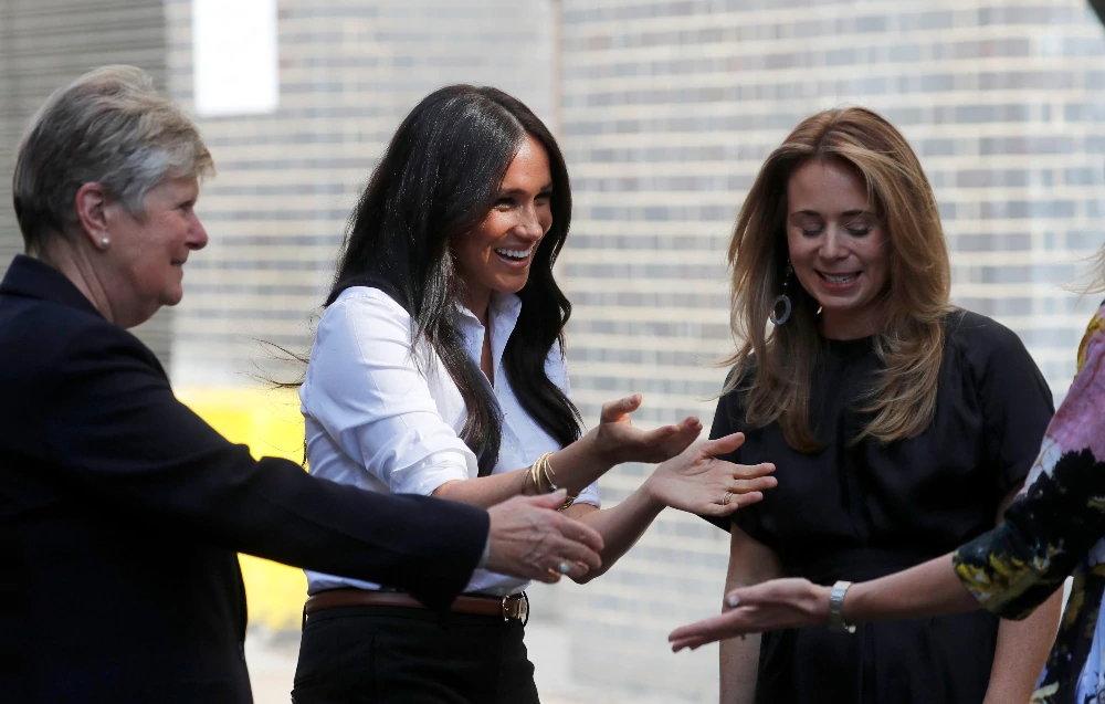 Meghan, the Duchess of Sussex, arrives at a department store to launch the Smart Works capsule collection in London, Thursday, Sept. 12, 2019. (AP Photo/Frank Augstein) thegrio.com