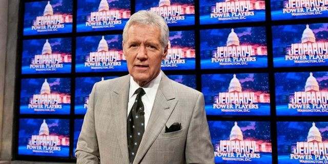 Alex Trebek speaks during a rehearsal before a taping of Jeopardy! Power Players Week at DAR Constitution Hall.