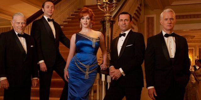 From left: Bertram Cooper (Robert Morse), Pete Campbell (Vincent Kartheiser), Joan Harris (Christina Hendricks), Don Draper (Jon Hamm) and Roger Sterling (John Slattery) appear in 'Mad Men.'