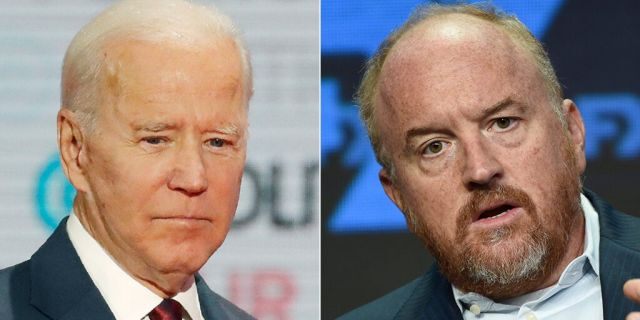 Pictured: (L-R) Former VP Joe Biden and disgraced comedian Louis C.K. 