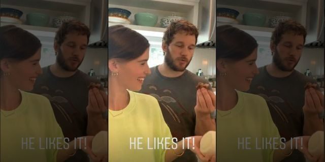 Katherine Schwarzenegger and Chris Pratt in their kitchen at home. 