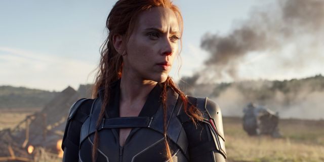 This image released by Disney/Marvel Studios' shows Scarlett Johansson in a scene from "Black Widow." .