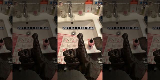 Ireland Baldwin shows off the process of dying her hair pink.