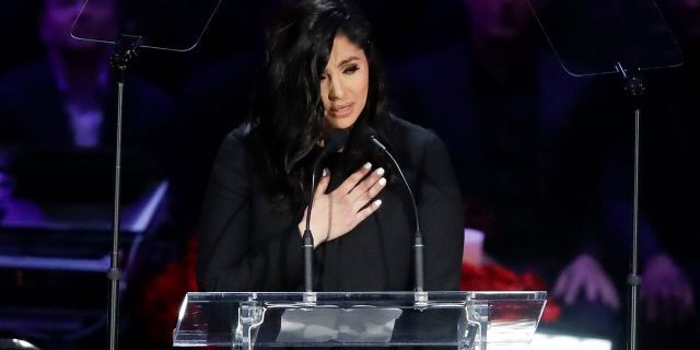 Vanessa Bryant speaks during a celebration of life for her husband Kobe Bryant and daughter Gianna on Feb. 24.