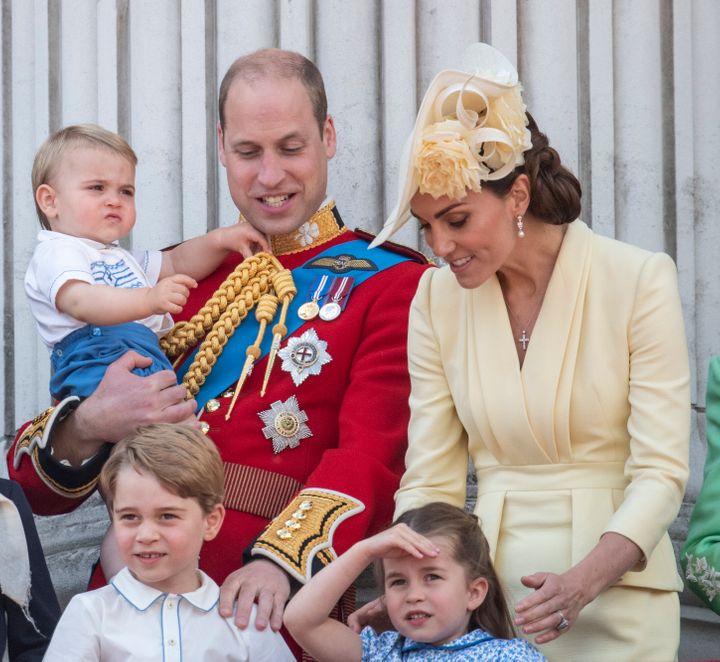 Prince William, Catherine, Duchess of Cambridge, Princess Charlotte, Prince George and Prince Louis during Trooping The Colou
