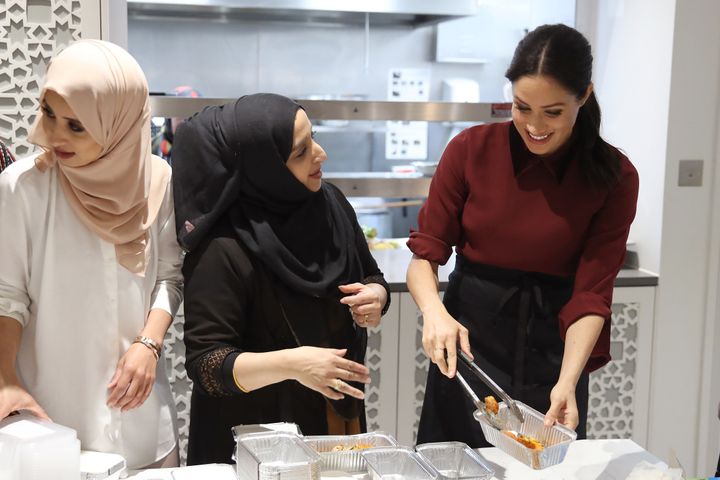 The Duchess of Sussex visits the Hubb Community Kitchen in London on November 21, 2018 to celebrate the success of their cook