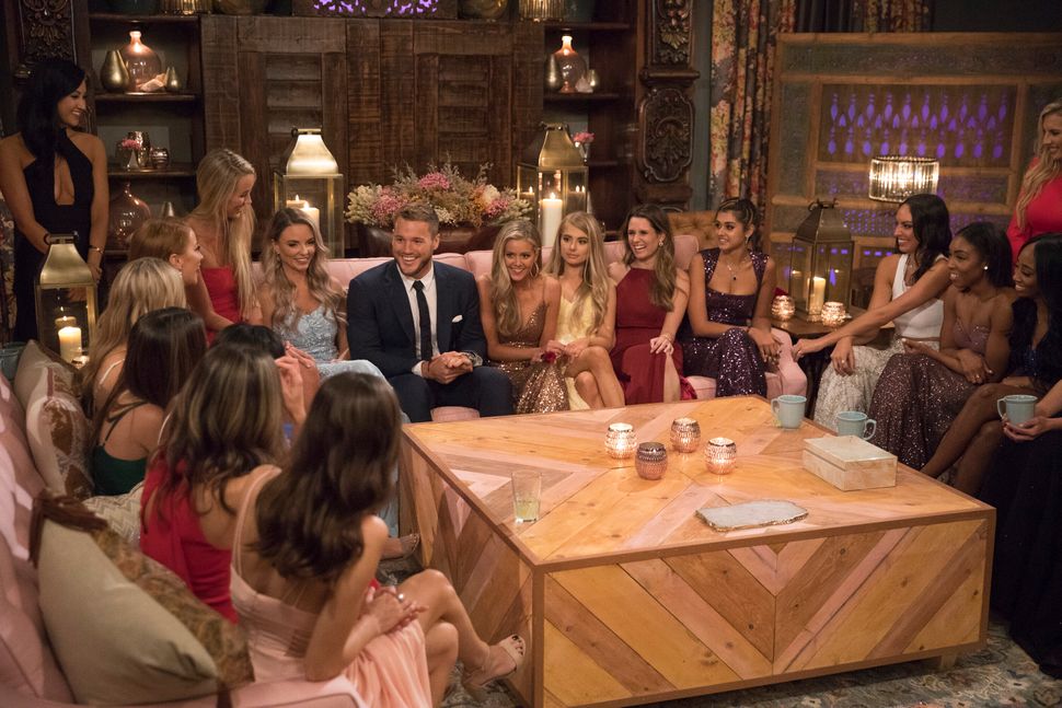 Underwood hangs out with the women on the first night of his season of "The Bachelor," the series's 23rd season.