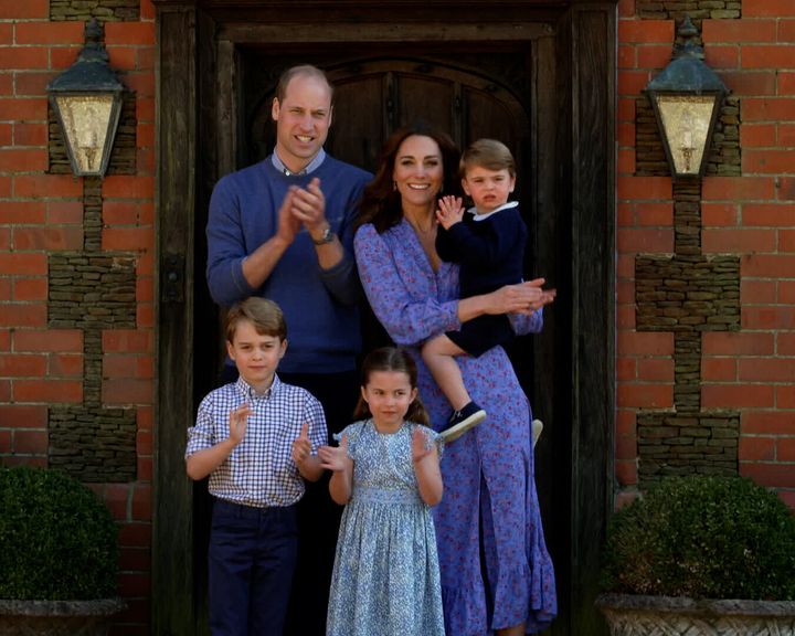 William, Kate, Louis, Charlotte and George clap for health care workers as part of the BBC Children In Need and Comic Relief 