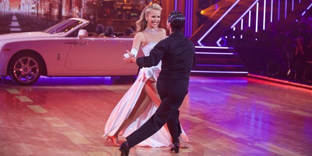 Model Sailor Brinkley and professional dancer Val Chmerkovskiy compete on 'Dancing with the Stars.'