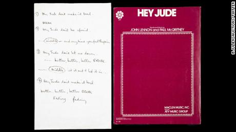 Lyrics to The Beatles&#39; &#39;Hey Jude,&#39; handwritten by Paul McCartney, sold for $910,000