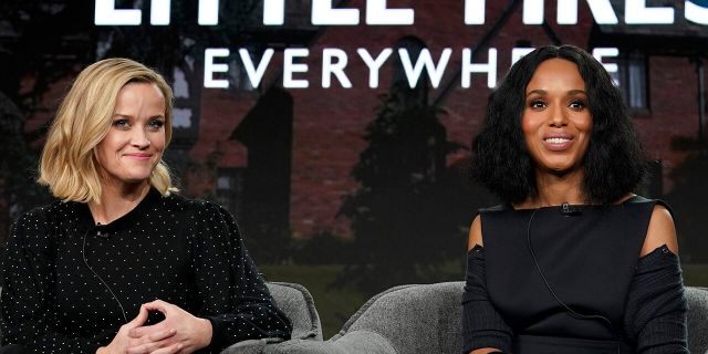 Reese Witherspoon and Kerry Washington speak onstage during the Hulu Panel at Winter TCA 2020 at The Langham Huntington, Pasadena on January 17, 2020, in Pasadena, Calif.