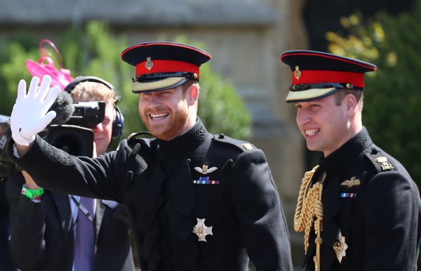 Prince Harry and his best man and brother, Prince William, arrive at St. George's Chapel.