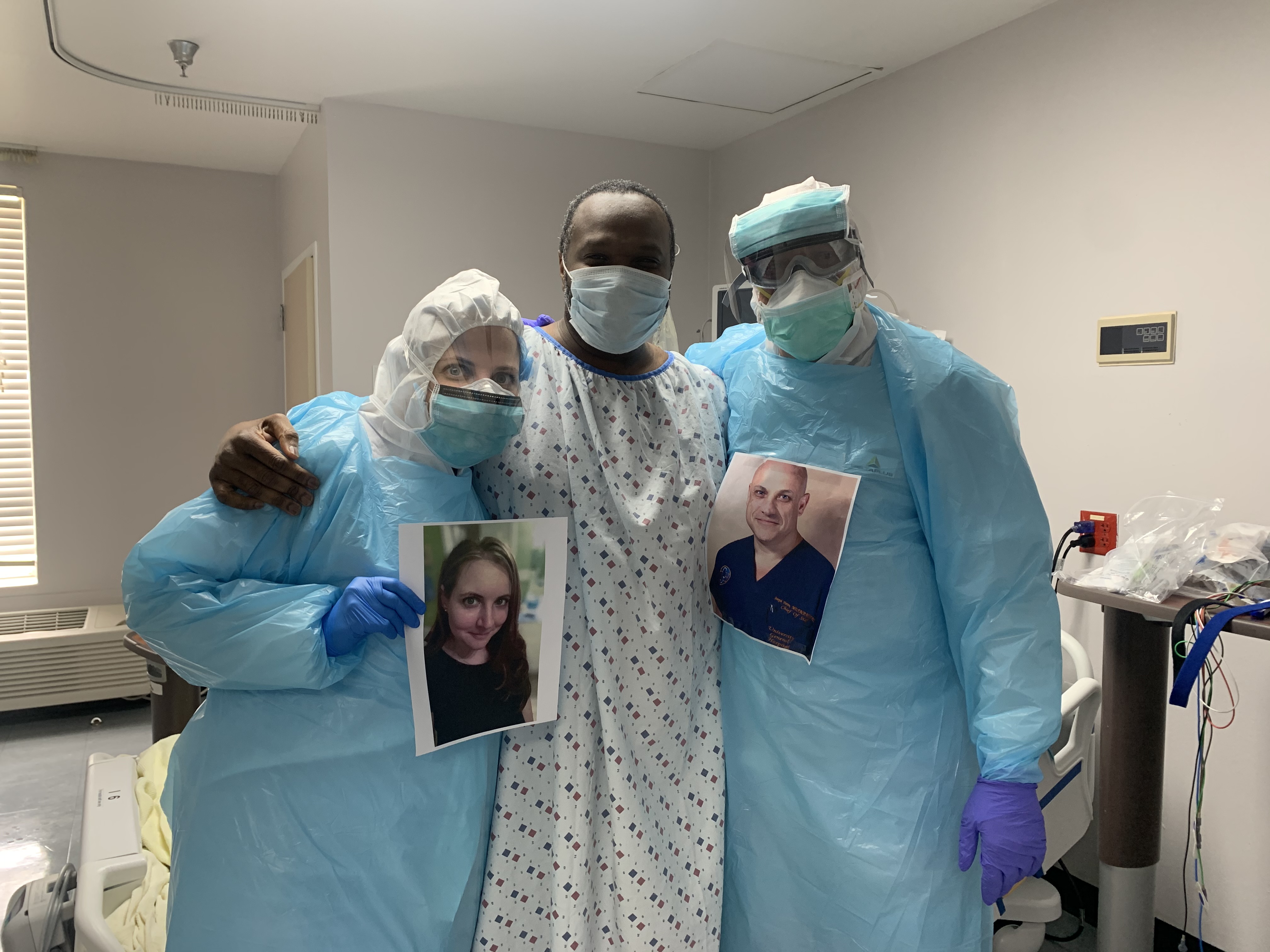 Jeffrey L. Boney with his doctor, Dr. Joseph Varon and his nurse, Jerusha Brown Harshman