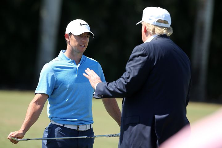 Then-presidential candidate Donald Trump greeted golfer Rory McIlroy at the World Golf Championships-Cadillac Championship at