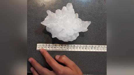 Victoria Druetta recovered this hailstone and preserved it in her freezer.