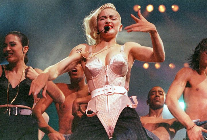 Madonna performs with her dancers during her Blond Ambition tour on&nbsp;June 4, 1990.