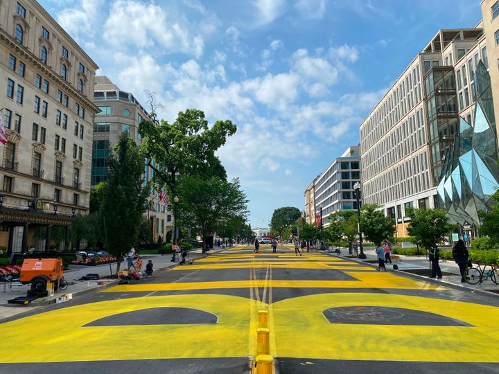 The district government ordered streets near the White House painted with a giant Black Lives Matter sign on Friday. The stre