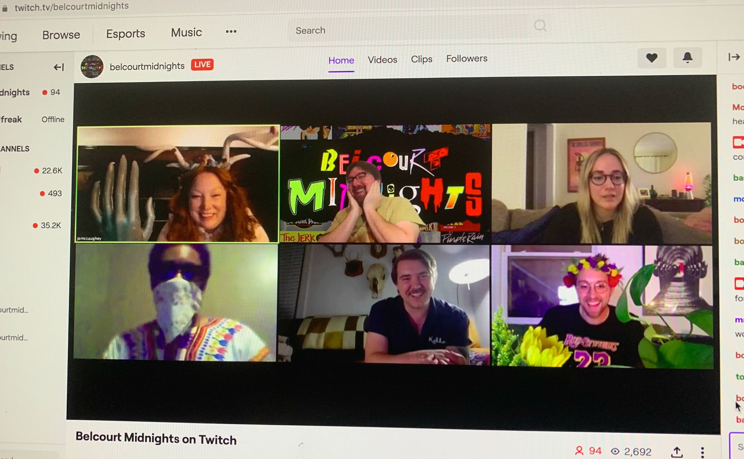 A screengrab of a Belcourt Midnights viewing on Twitch.&nbsp;