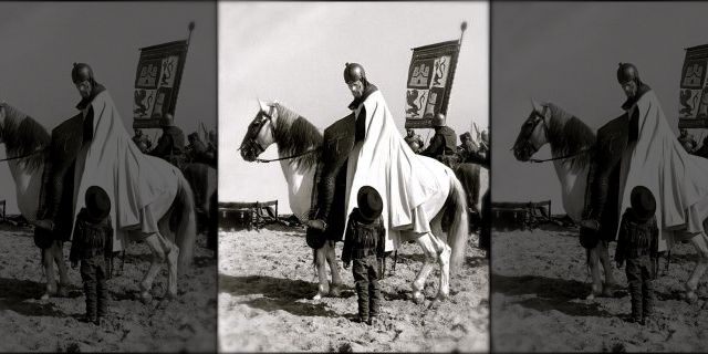 Charlton Heston and his son on the set of 1961's 'El Cid.'