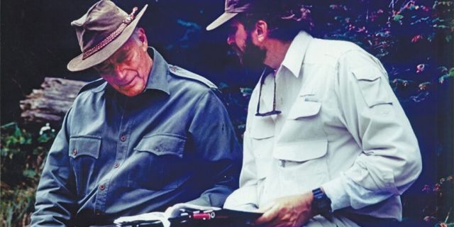 Charlton Heston and Fraser Heston on the set of 1996's 'Alaska.'