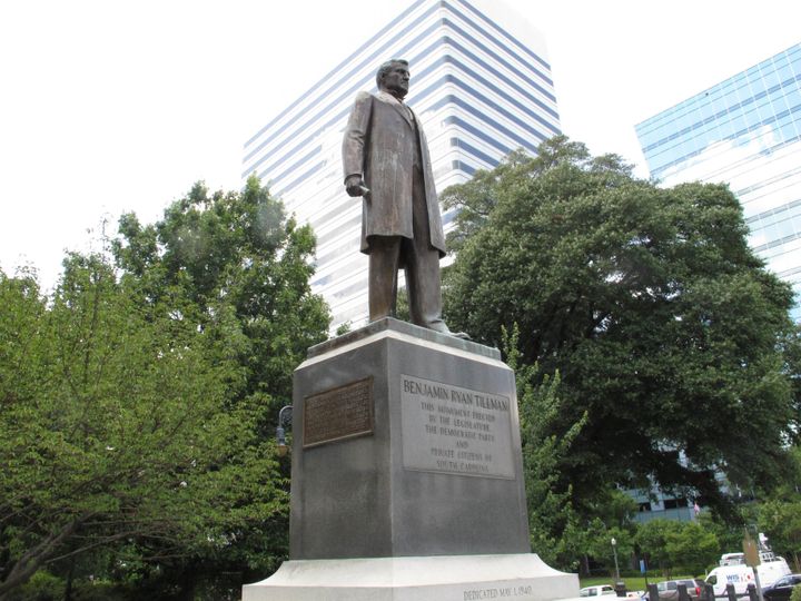 The statue honoring former South Carolina governor and U.S. senator "Pitchfork" Ben Tillman is seen on the grounds of the Sta