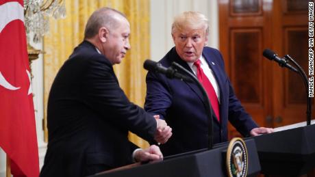 President Donald Trump and Turkish President Recep Tayyip Erdogan take part in a White House press conference in November 2019.