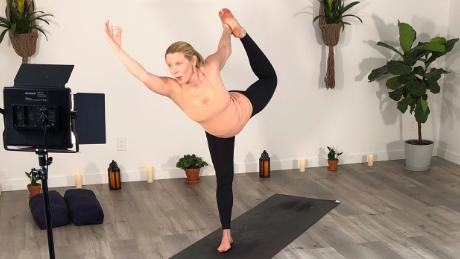 Kate Sullivan teaching remotely in her studio, Kala Yoga in Brooklyn, NY.