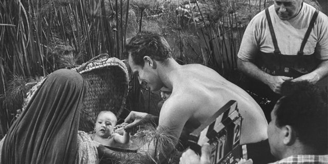 Charlton Heston and his son in 'Ten Commandments.'