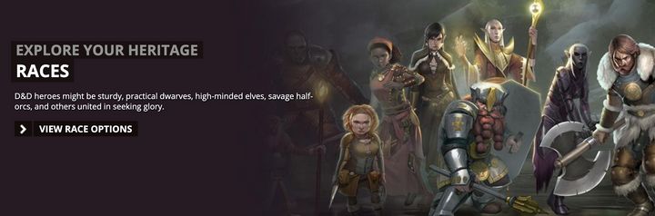 The D&amp;D website invites players to "explore your heritage" and choose a race.