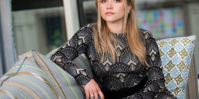 This June 18, 2019 photo shows actress Florence Pugh posing for a portrait at the Crosby Street Hotel in New York to promote her film 'Midsommar.'