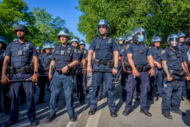 Police at a protest in Brooklyn, New York, earlier this month.
