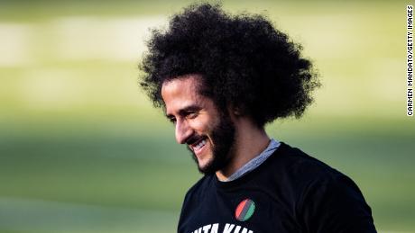 Colin Kaepernick looks on during his NFL workout held at Charles R Drew high school on November 16, 2019 