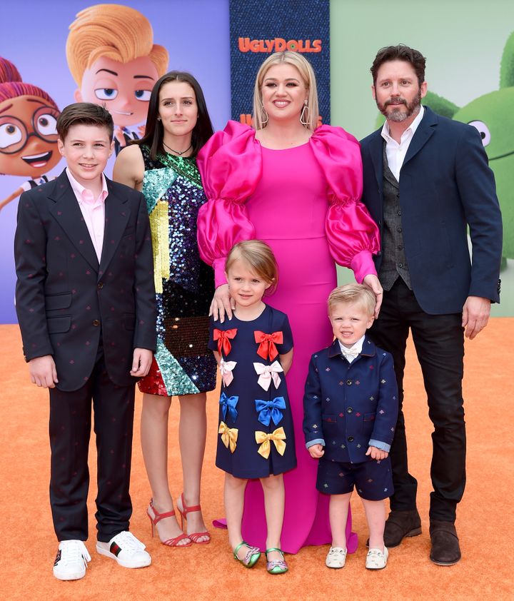 Kelly Clarkson and her family arrive at the premiere of "UglyDolls" in 2019.