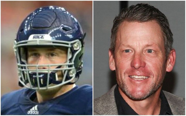 College football player Luke Armstrong and his infamous father, Lance Armstrong.