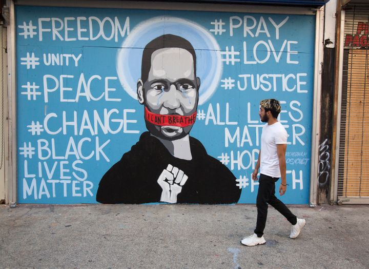 A mural paying homage to George Floyd in Los Angeles.