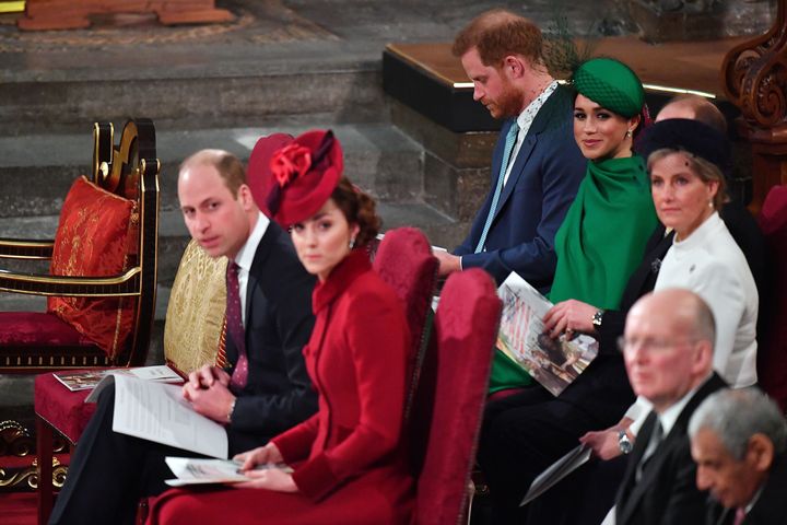 Harry and Meghan sit next to the Earl of Wessex and Countess of Wessex at the Commonwealth Day Service on March 9, 2020, in L