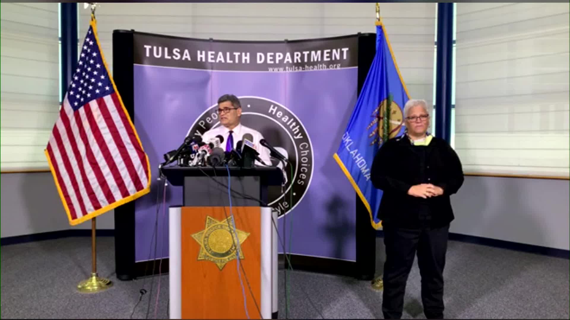 Director of the Tulsa Health Department Dr. Bruce Dart speaks at a news presser.