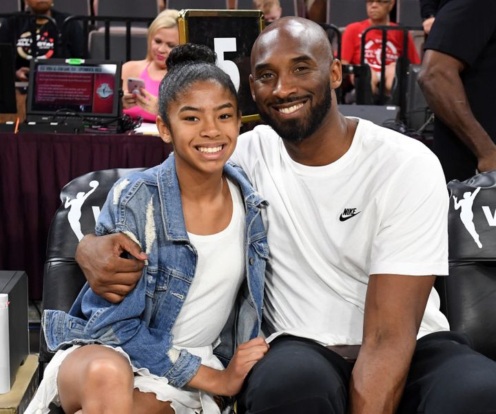 Gianna Bryant and her father Kobe Bryant, at the WNBA All-Star Game on July 27, 2019 in Las Vegas.