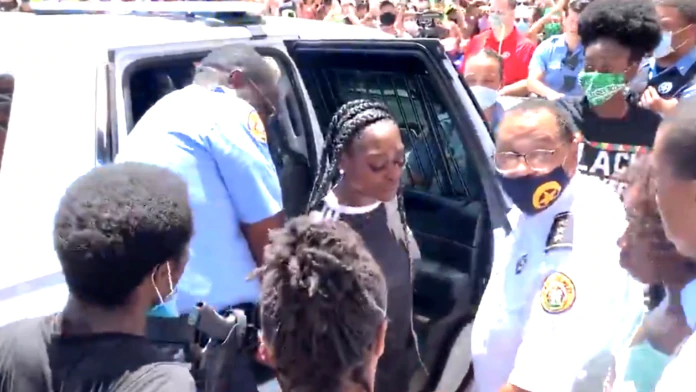 A woman detained by police in New Orleans