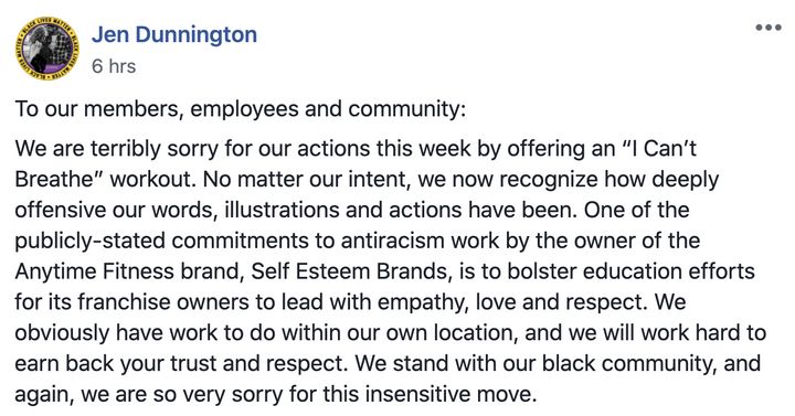 Anytime Fitness apology