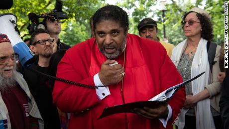The Rev. William Barber, president of Repairers of the Breach, speaks in Washington on June 12, 2019. 