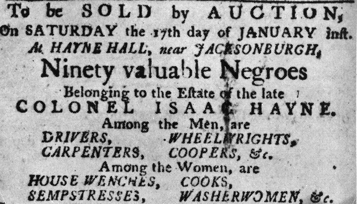 A poster for a January 1850 auction of 90 enslaved people.