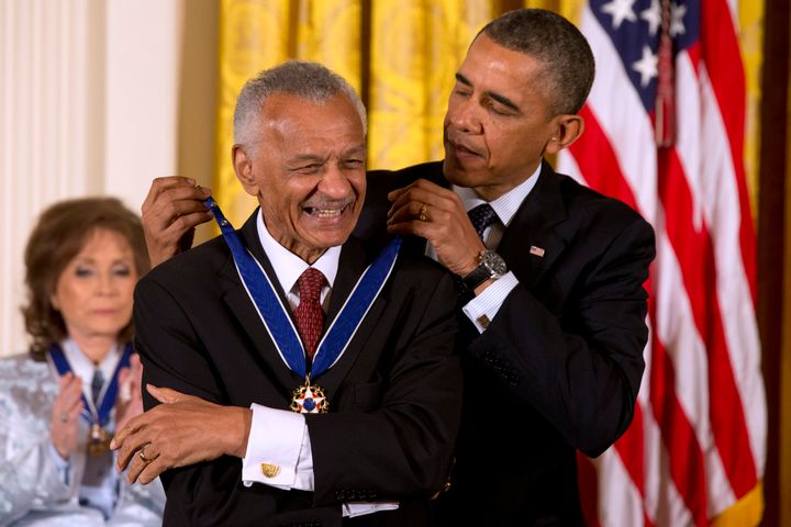 President Barack Obama awarding C.T. Vivian the Presidential Medal of Freedom in the East Room of the White House, Wednesday,