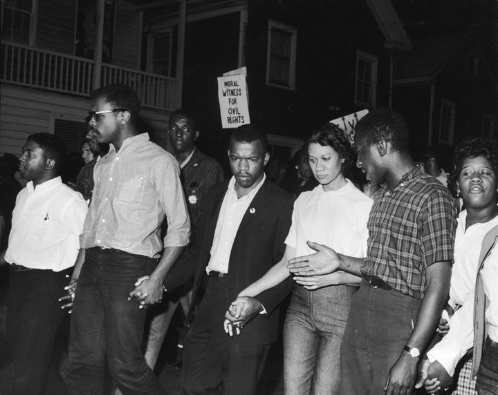 Civil Rights leaders, including future Congressman John Lewis (third left) and Gloria Richardson (third right), chair of the 