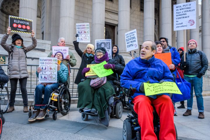 Disability rights protesters gathered outside a New York courthouse in January to highlight the inaccessibility of the city&r