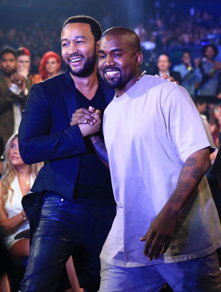John Legend and Kanye West attend the 2015 MTV Video Music Awards.