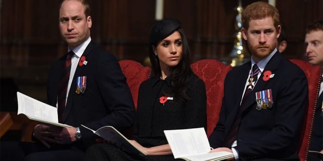 Prince William, Duke of Cambridge, Meghan Markle and Prince Harry attend an Anzac Day service at Westminster Abbey on April 25, 2018, in London, England.