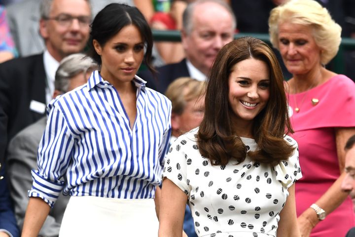 Meghan and Kate attend the Wimbledon Lawn Tennis Championships on July 14, 2018 in London.