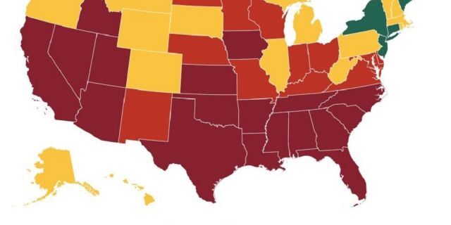 A map created by health experts tracks each state response to the coronavirus based on criteria set by the White House. 