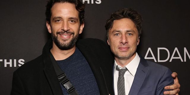 Nick Cordero and Zach Braff attend the Broadway Opening Night Arrivals for 'Burn This' at the Hudson Theatre on April 15, 2019, in New York City. (Photo by Walter McBride/FilmMagic)